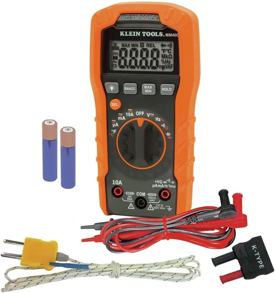 Klein Tools MM400 digital multimeter for golf cart charger testing