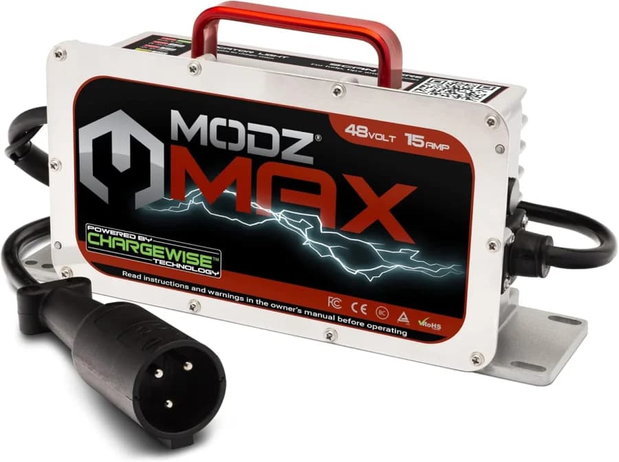 MODZ Max48 15A Club Car golf cart charger with 3-pin round plug