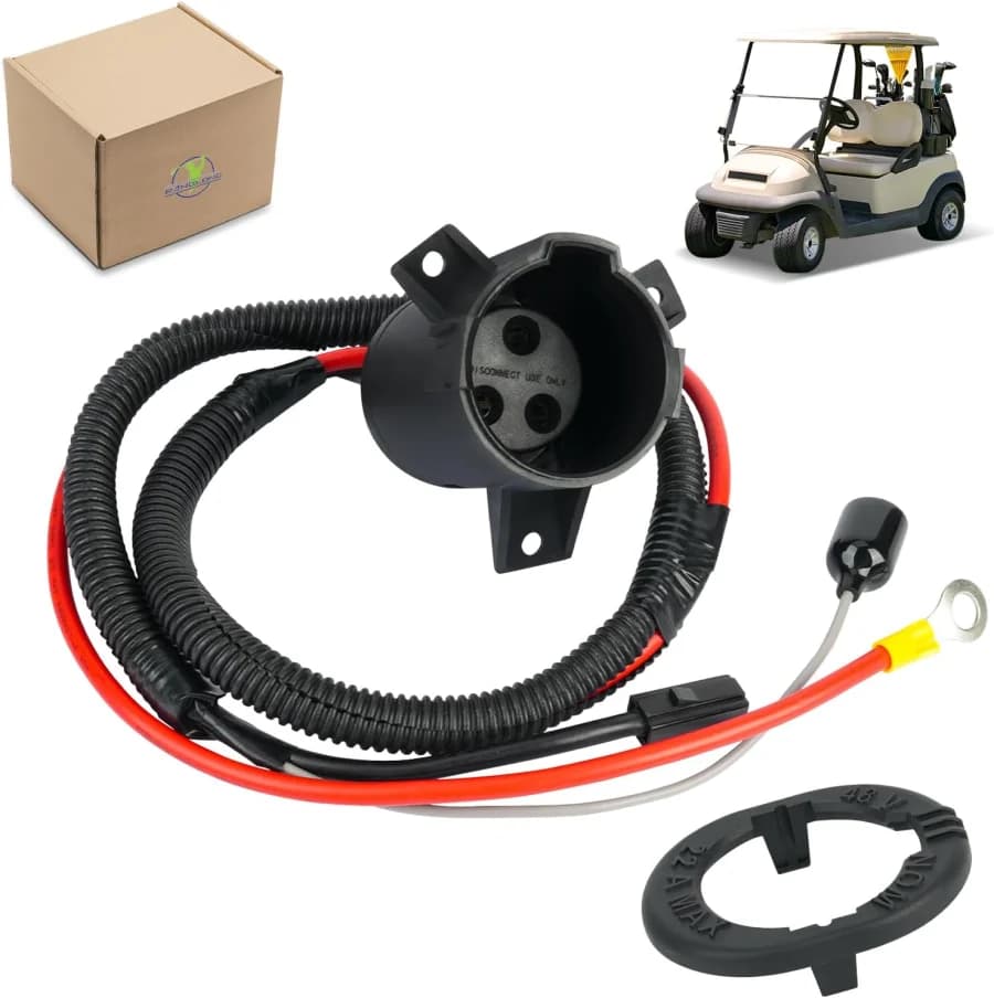 Club Car charger receptacle and trim used for golf cart charging port repairs