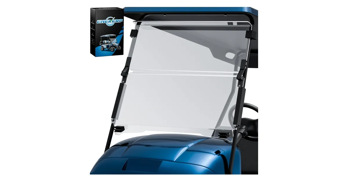 ENEKERP fold-down windshield product photo for E-Z-GO TXT golf carts