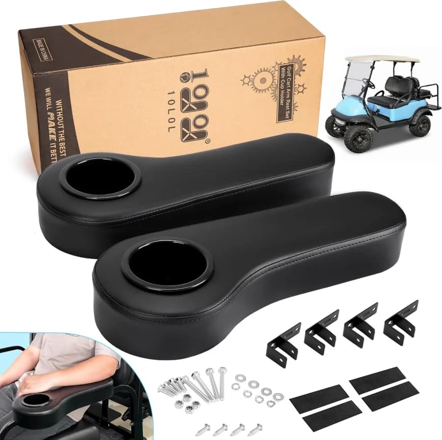 10L0L golf cart rear seat armrest set with cup holders for compatible rear seat rails