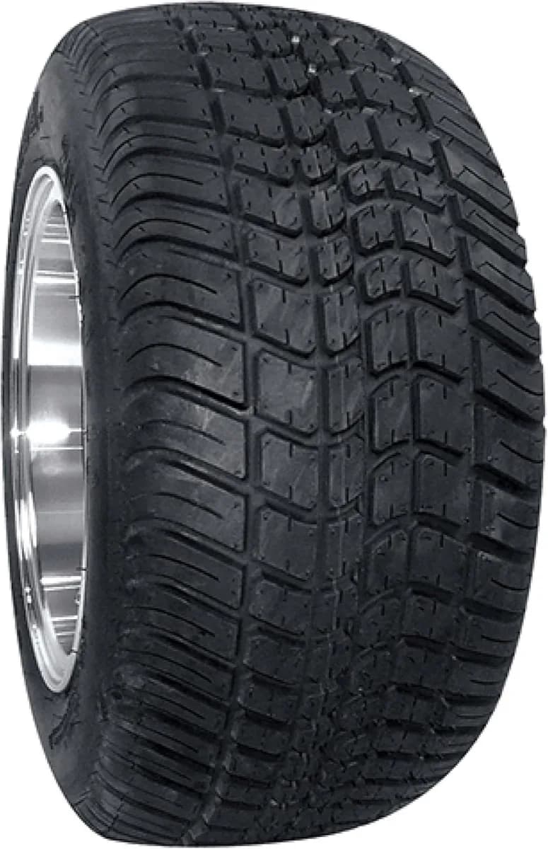 Low-profile street golf cart tire and wheel package for paved neighborhood use