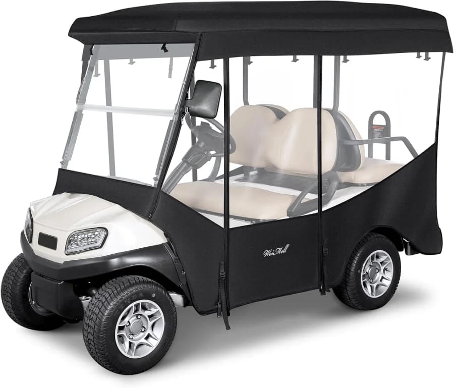 Four-passenger Club Car Tempo and Onward golf cart rain enclosure