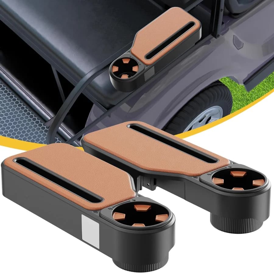 Golf cart rear seat armrest with cup holder for square tube rear seat rails
