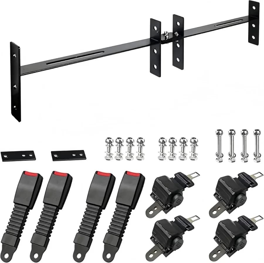 Universal four passenger golf cart retractable seat belt kit for compatible carts